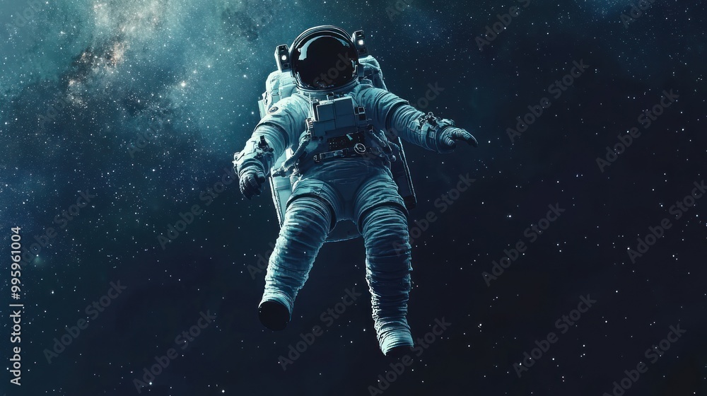 Fototapeta premium Astronaut Floating in Space with Starry Background