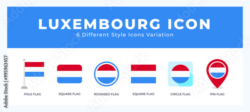 Luxembourg icon set with different styles. Vector illustration.