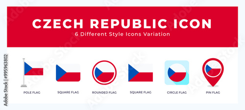 Czech republic icon set. outline. glyph black. flat color and filled line color