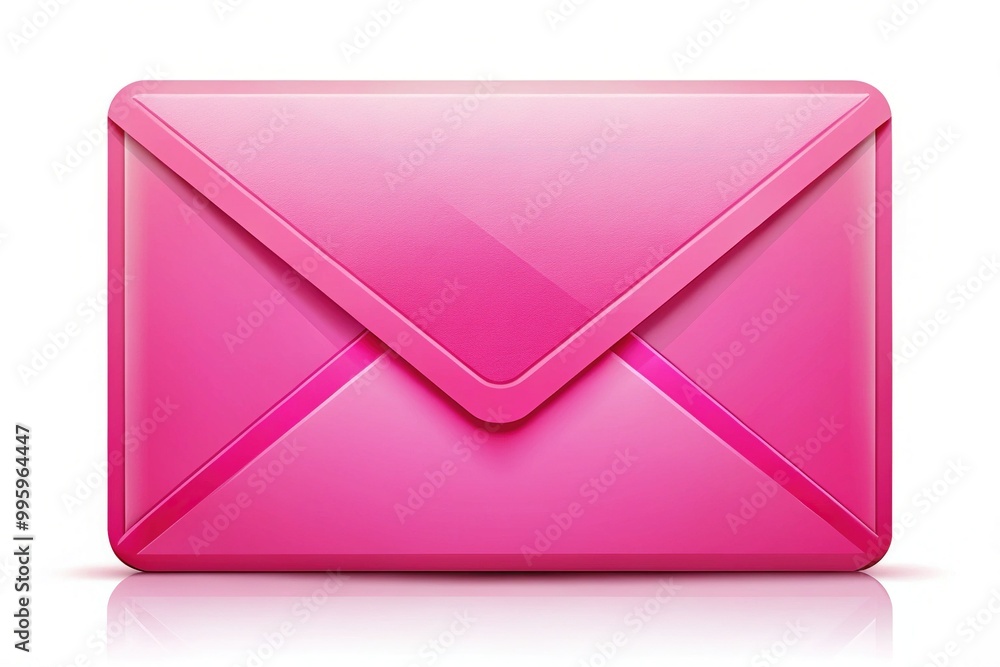 Bright pink envelope icon with a subtle shine and delicate curves, symbolizing digital communication, messaging, and online correspondence on a clean white background. Bright pink envelope icon with a subtle shine and delicate curves, symbolizing digital communication, messaging, and online correspondence on a clean white background.