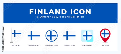 Finland icon symbol set. outline. glyph black. flat color and filled line color.