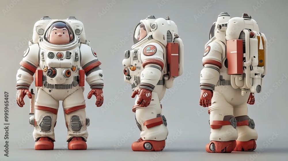 Playful cartoon astronaut model showcases unique design from multiple angles Playful cartoon astronaut model showcases unique design from multiple angles
