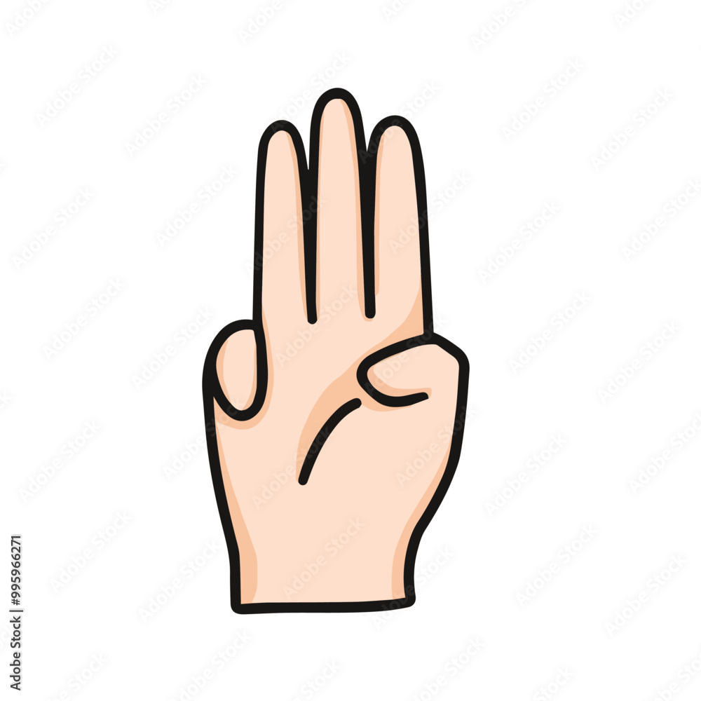 vector illustration of hand showing number three, good for counting number hand vector illustration of hand showing number three, good for counting number hand