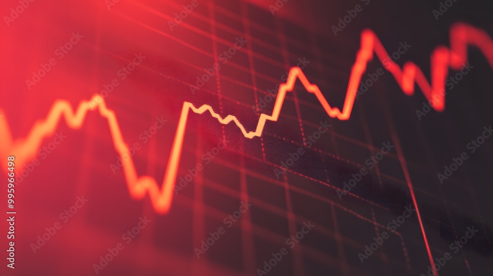 Close-up of digital screen showing downward-trending line graph symbolizing rate cut in financial markets, clean background for copy space, professional financial analysis concept Close-up of digital screen showing downward-trending line graph symbolizing rate cut in financial markets, clean background for copy space, professional financial analysis concept