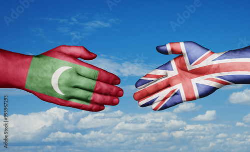United Kingdom and Maldives country handshaking with flags, consensus concept international co-operation illustration