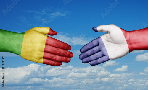 Mali and France country handshaking with flags, consensus concept international co-operation illustration