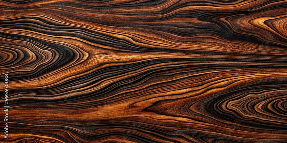 Dark, glossy wood grain pattern of mature black ebony, featuring rich, velvety black tones and subtle brown undertones with intricate, swirling designs. Dark, glossy wood grain pattern of mature black ebony, featuring rich, velvety black tones and subtle brown undertones with intricate, swirling designs.