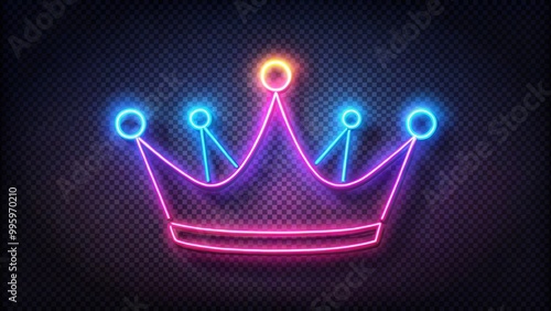 Colorful neon crown glowing on transparent background