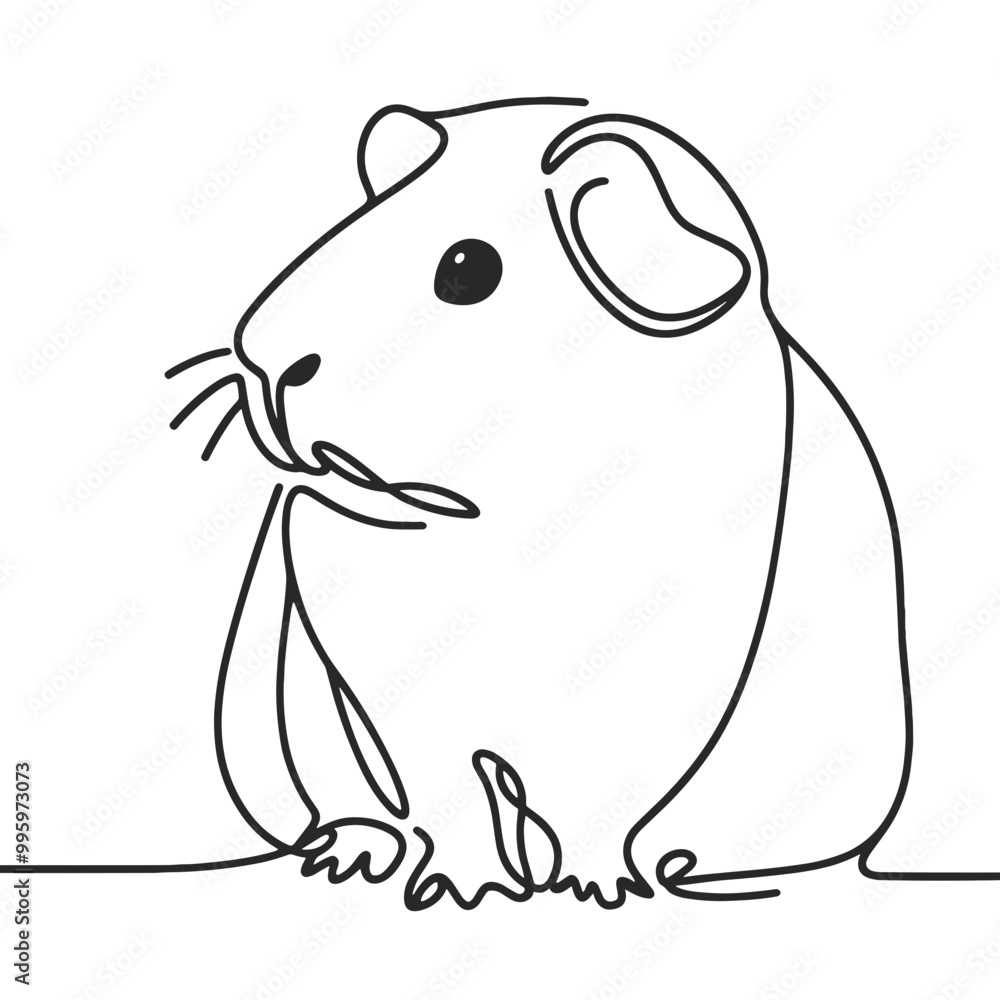 A small black and white drawing of a guinea pig. The guinea pig is sitting on a surface and looking at the camera A small black and white drawing of a guinea pig. The guinea pig is sitting on a surface and looking at the camera