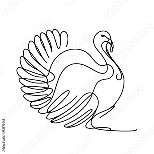 A turkey is drawn in a line drawing style. The turkey is standing on a white background. The turkey is the main focus of the image