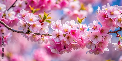 Delicate pink petals unfold like silk scarves, tenderly embracing the branch's slender curves, while the background fades into a soft, dreamy haze.