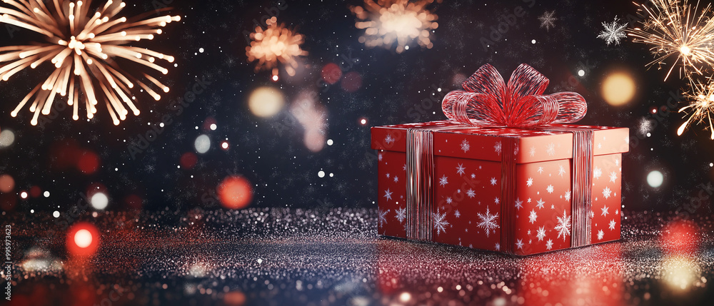 Gift box on black background, AI generation. Gift box on black background, AI generation.