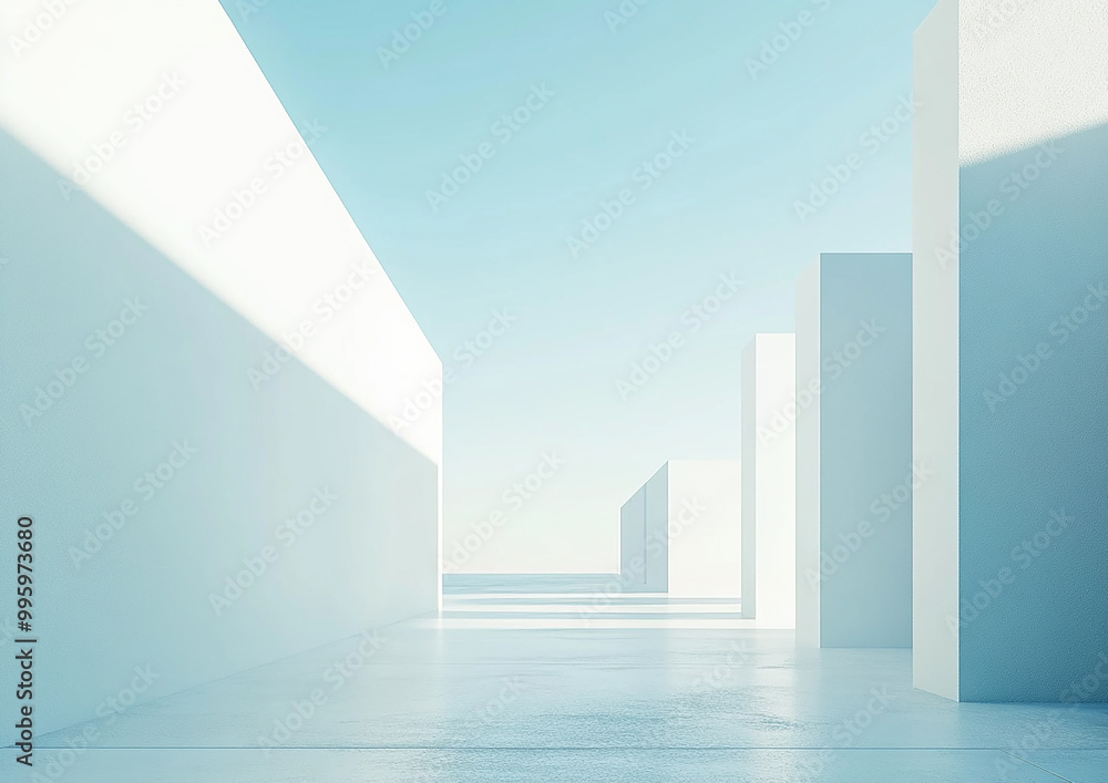 Abstract 3d rendering minimalist style architectural space scene, Abstract 3d rendering minimalist style architectural space scene,