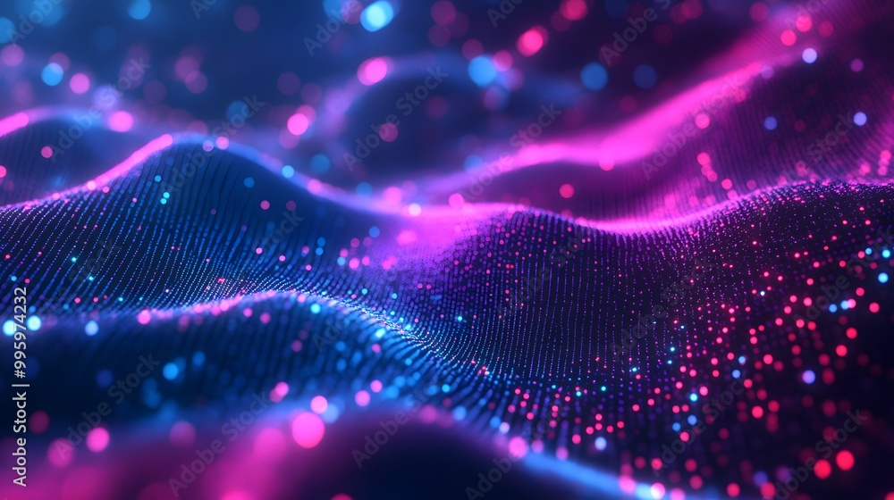 Creative motion waving dots texture with glowing defocused particles. Technology digital wave background concept. Cyber or technology background. Creative motion waving dots texture with glowing defocused particles. Technology digital wave background concept. Cyber or technology background.