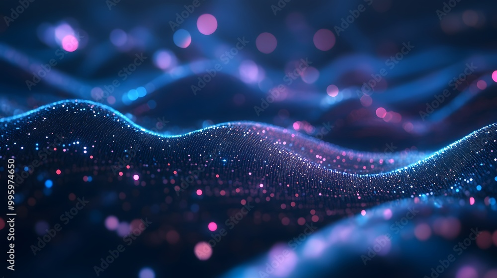 Creative motion waving dots texture with glowing defocused particles. Technology digital wave background concept. Cyber or technology background. Creative motion waving dots texture with glowing defocused particles. Technology digital wave background concept. Cyber or technology background.