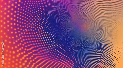 Abstract digital illustration of a swirling pattern in pink, orange, and blue with a dotted texture.