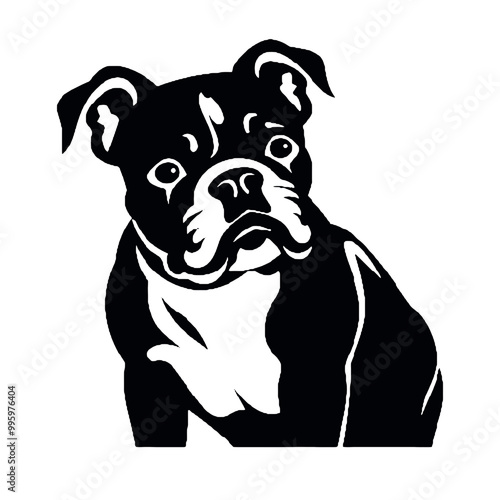 English bulldog silhouettes and icons. Black flat color simple elegant English bulldog animal vector and illustration.