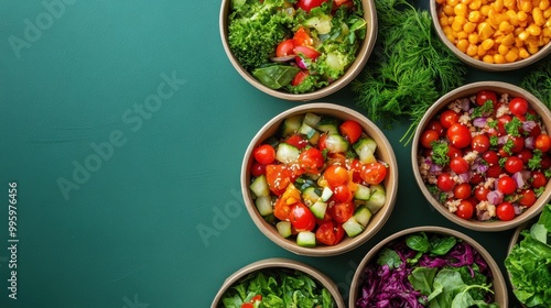 eco-friendly food containers showcase colorful vegetable salads, promoting sustainable, healthy eating with space for custom text on the banner photo