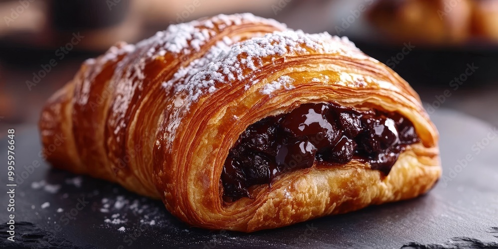 Delightful Chocolate Croissant Close-Up Image Delightful Chocolate Croissant Close-Up Image