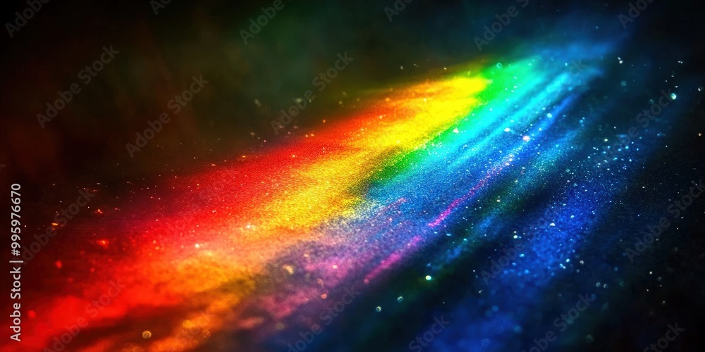 Vibrant Rainbow Beam of Light Against Dark Background Vibrant Rainbow Beam of Light Against Dark Background