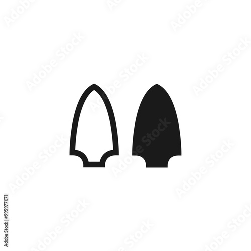 Spearhead icon, pike black with sharp tip, line, ancient spearhead.