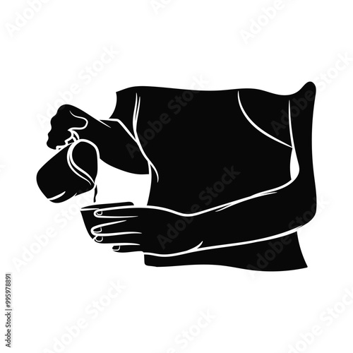 Silhouette of a woman pouring coffee, Silhouette of a barista