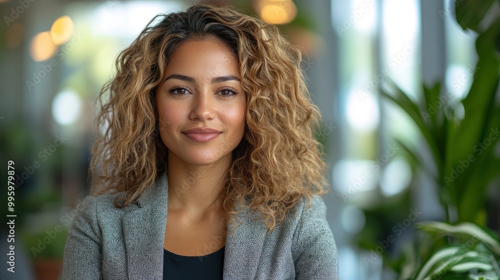 Confident Businesswoman with Curly Hair Smiling Confident Businesswoman with Curly Hair Smiling