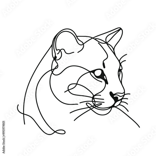 A cat with a black and white face is drawn in a line. The cat has a very cute and innocent expression