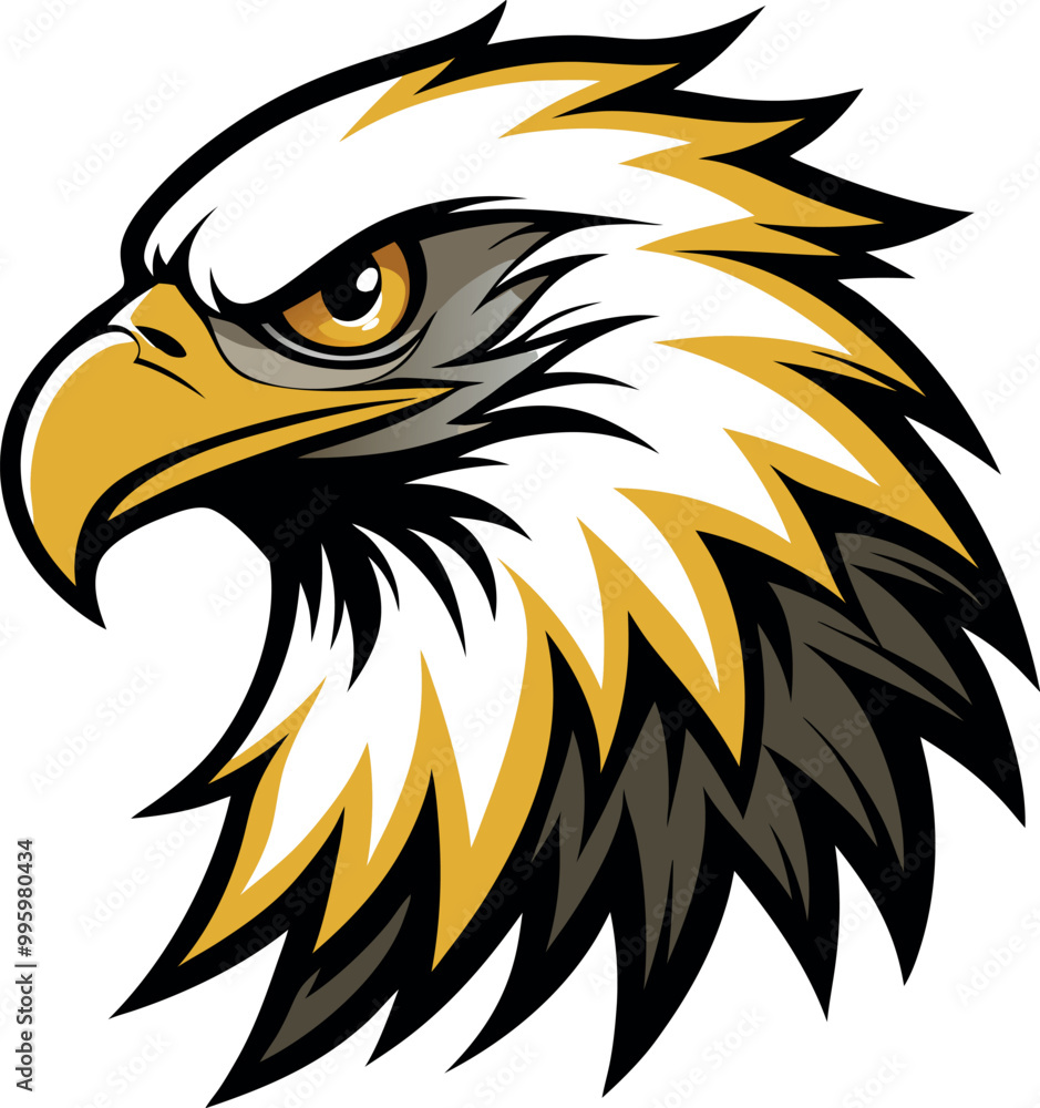 Obraz premium Silhouette of an eagle's head in vector art style, set against a clean white background for a striking logo effect