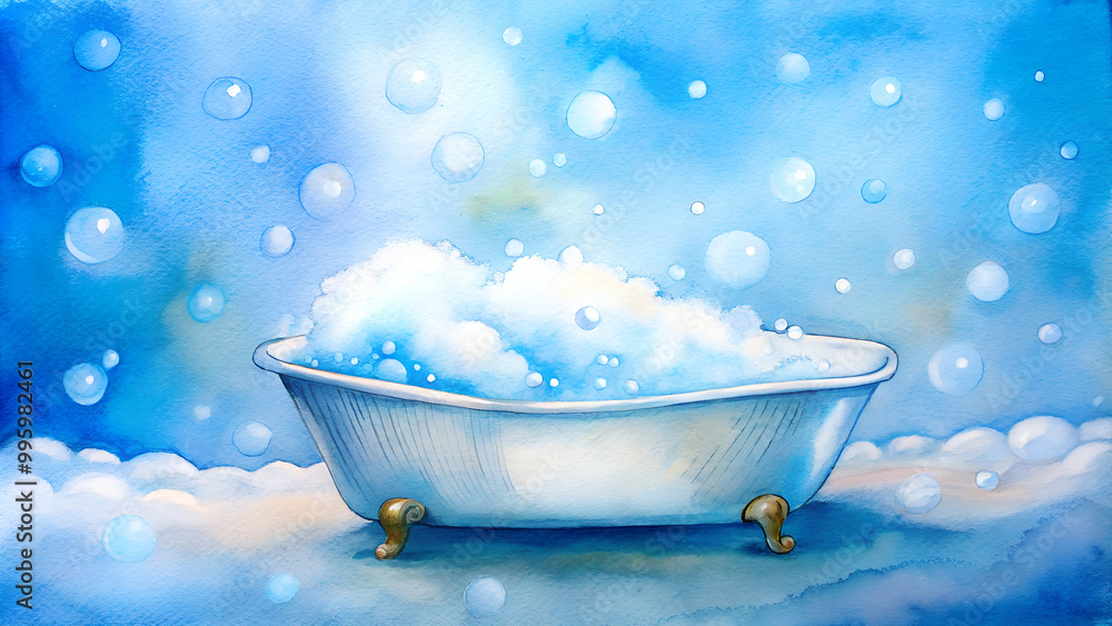 White Bathtub Filled with Foam and Bubbles White Bathtub Filled with Foam and Bubbles