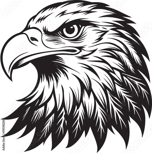Silhouette of an eagle's head in vector art style, set against a clean white background for a striking logo effect