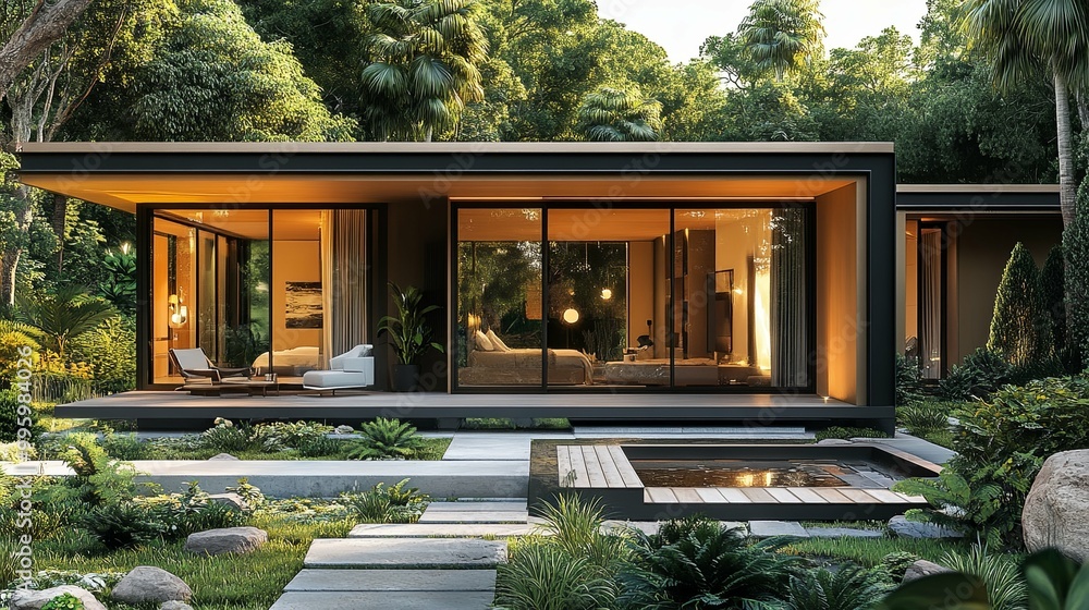 Modern Minimalist House Surrounded by Lush Greenery Modern Minimalist House Surrounded by Lush Greenery