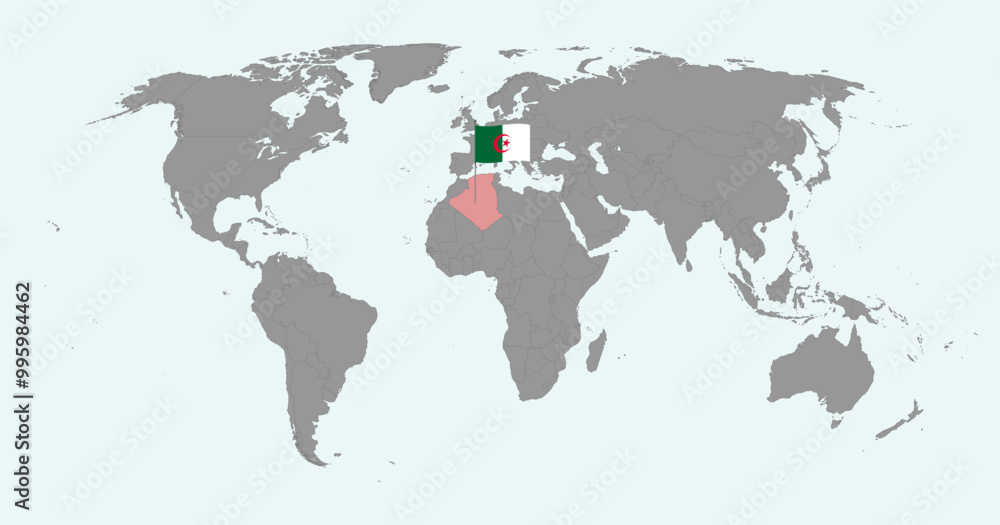 Obraz premium Pin map with Algeria flag on world map. Vector illustration.