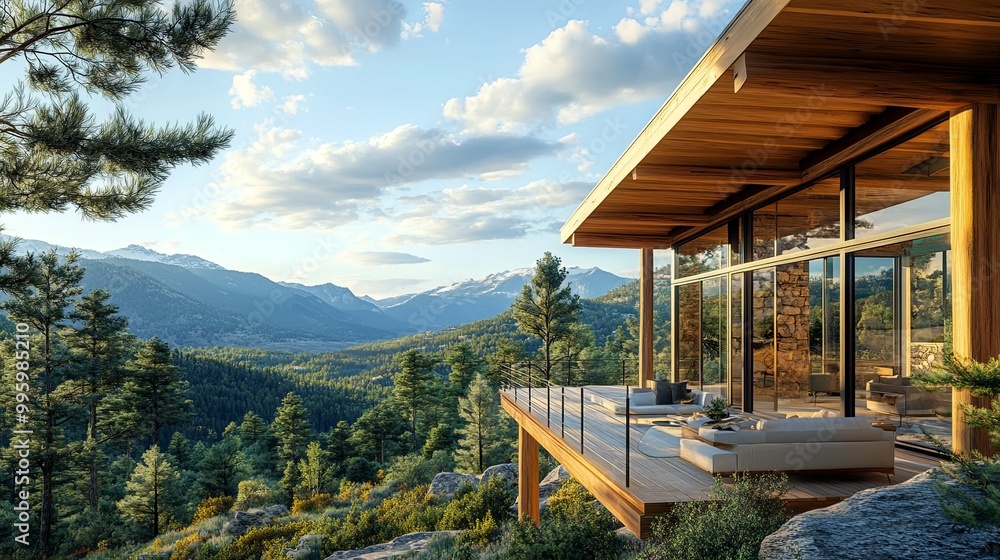 Modern Wooden Cabin with Mountain View and Patio Modern Wooden Cabin with Mountain View and Patio