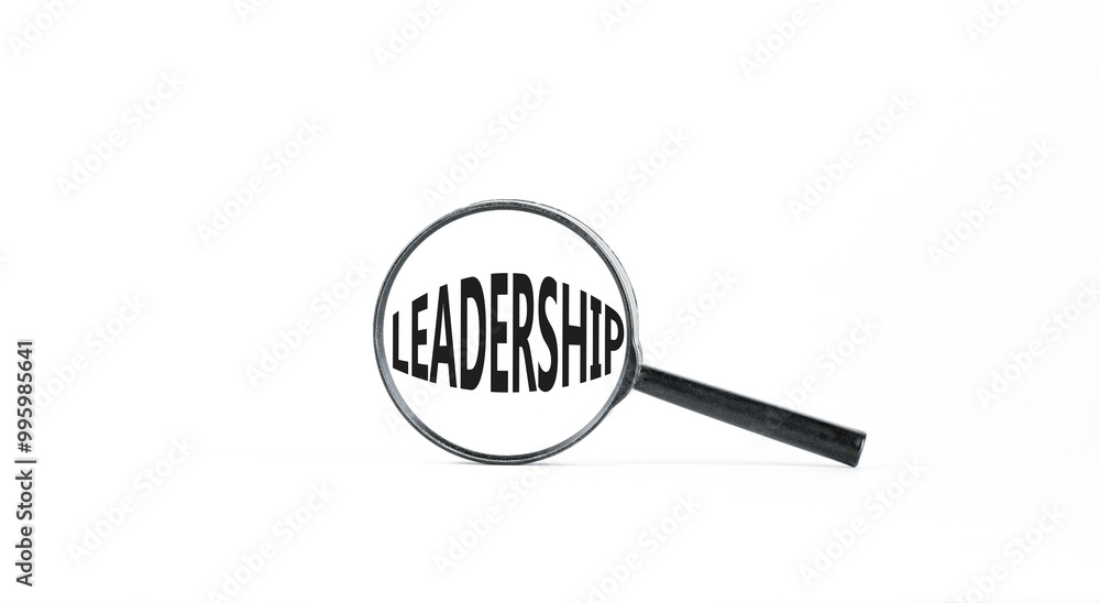 Leadership symbol. Concept word Leadership in beautiful magnifying glass. Beautiful white paper background. Business leadership concept. Copy space. Leadership symbol. Concept word Leadership in beautiful magnifying glass. Beautiful white paper background. Business leadership concept. Copy space.