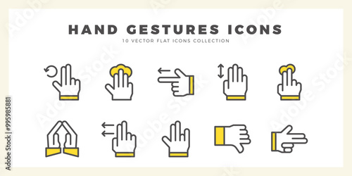 10 Hand Gestures Two Color icon pack. vector illustration.