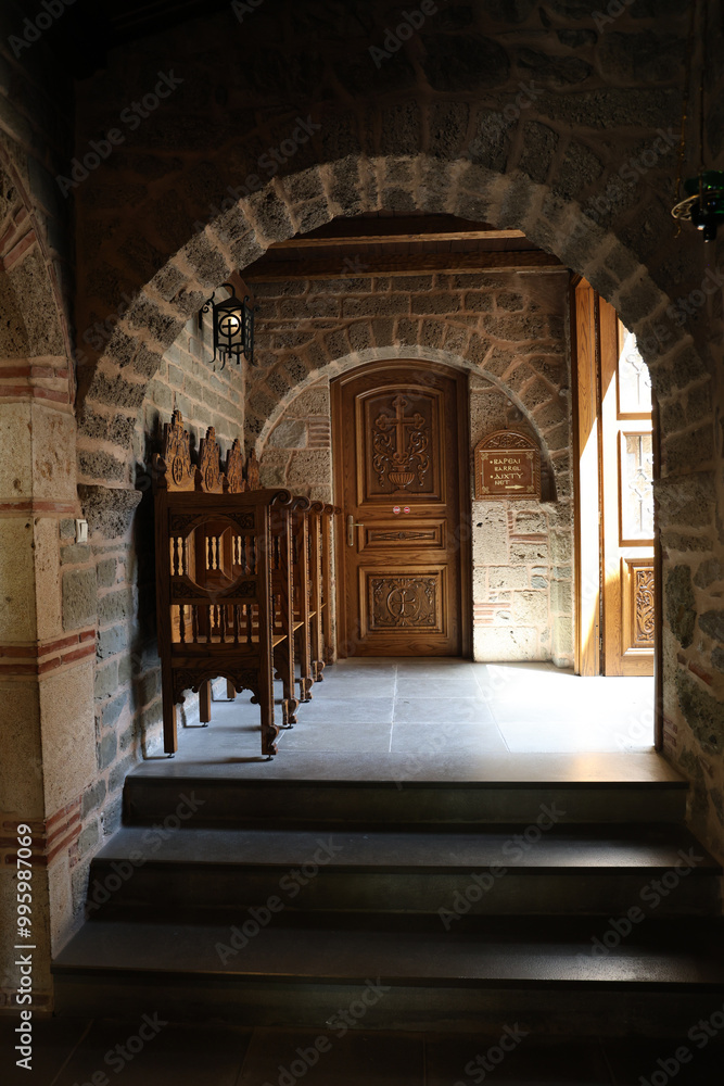 The male monastery of the Monastery of Varlaam, which is part of the Meteora monastic complex in the region of Thessaly, Greec. The male monastery of the Monastery of Varlaam, which is part of the Meteora monastic complex in the region of Thessaly, Greec.