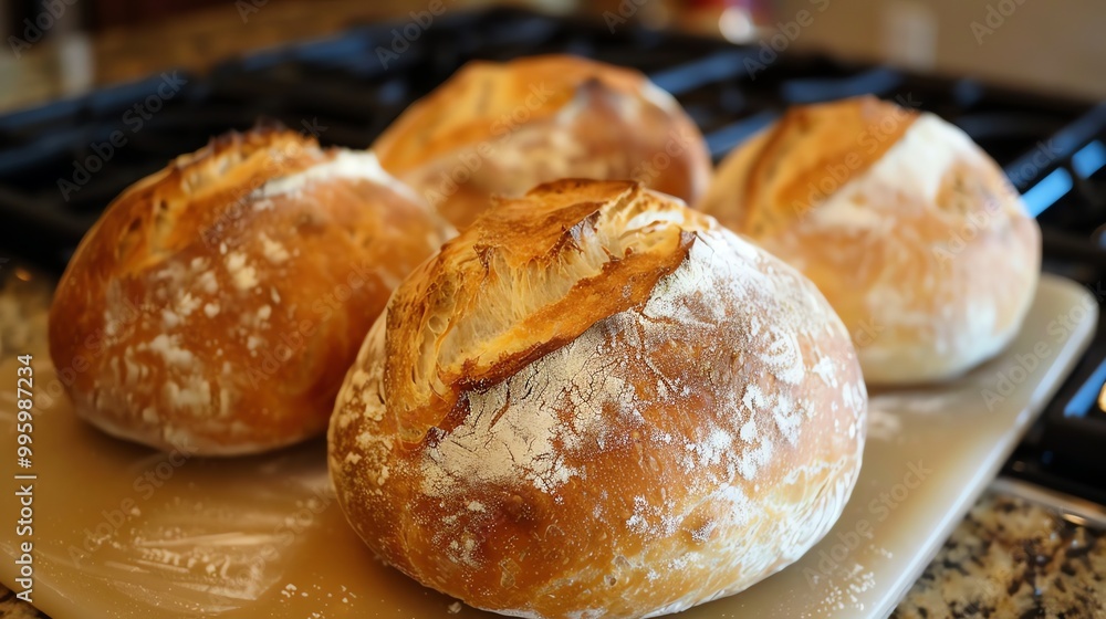 Freshly baked artisan loaves of bread. Freshly baked artisan loaves of bread.