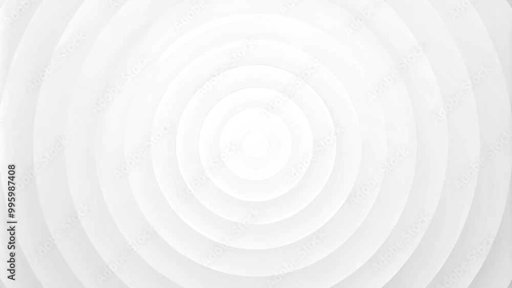 Concentric randomly offset white rings or circles steps fading out background wallpaper banner, close up flat lay top view from above. abstract modern minimal white background