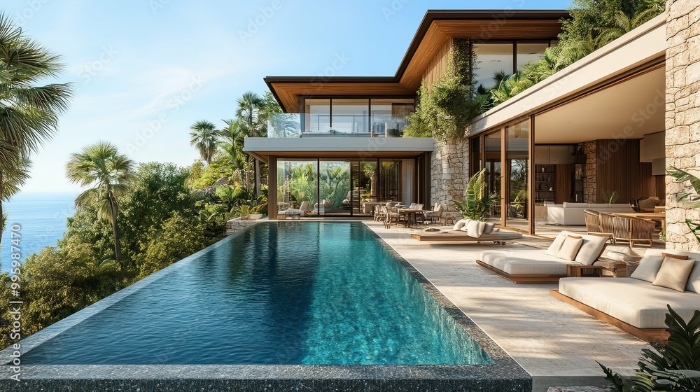 Fototapeta premium Modern Luxury Villa with Infinity Pool and Ocean View