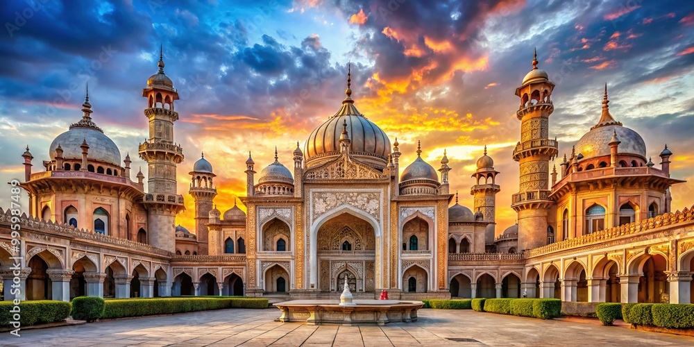 Obraz premium Opulent architecture rises grandly, adorned with intricate stone carvings, soaring columns and arches, and majestic Gothic towers that touch the sky.