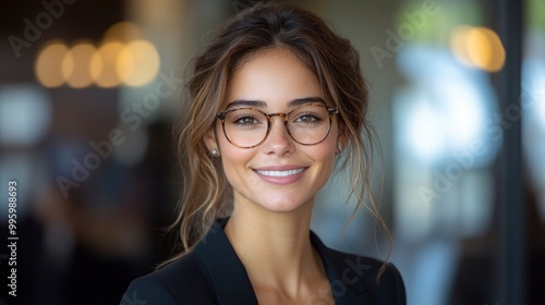 Confident Young Woman with Glasses Smiling