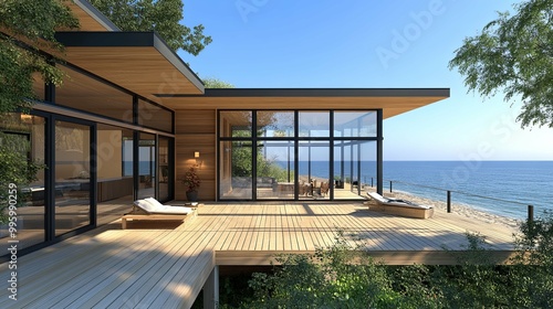 Modern Coastal Home with Deck and Ocean View