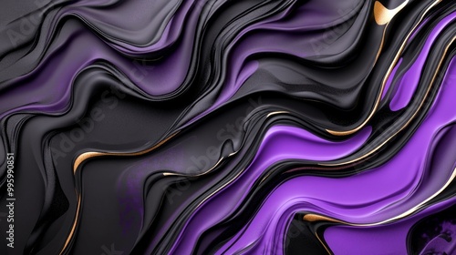 Dynamic Abstract Art with Black, Purple, and Gold Fluid Waves - Modern Vibrant Design for Creative Projects