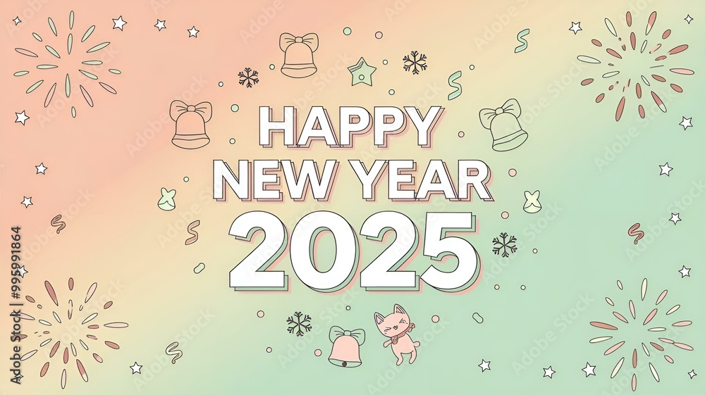 Fototapeta premium Vibrant and Festive Happy New Year 2025 Celebration with Fireworks and Confetti.