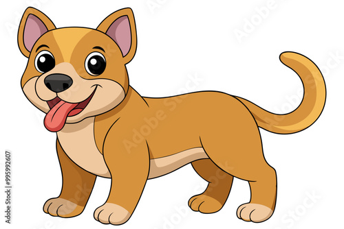 Happy Dog Flexing Joyfully with Tongue Out, Fun Cartoon Dog Vector, Cute Animal Illustration photo