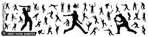 Male and female cricket player silhouette