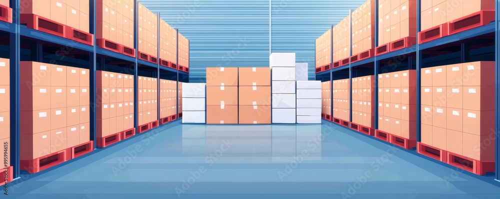 Fototapeta premium Cold storage warehouse for medical supplies, temperature control systems, flat design illustration