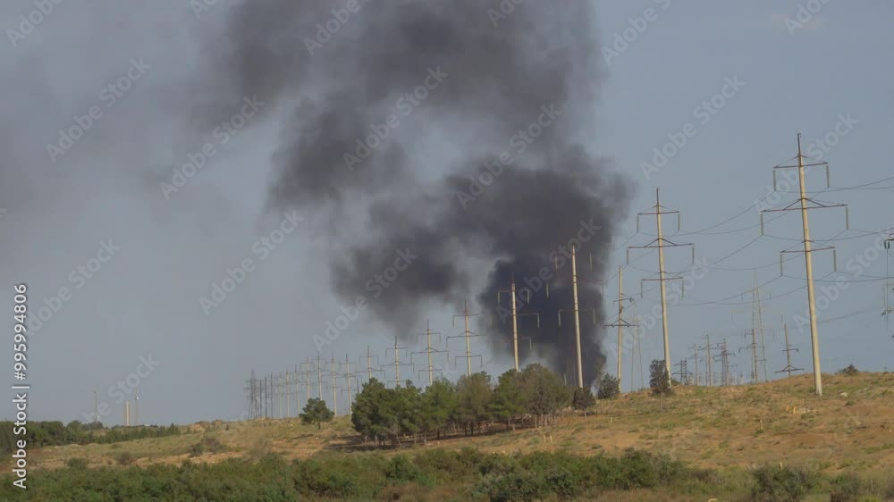 Baku, Azerbaijan Black smoke from an oil fire wafts over the horizon. Baku, Azerbaijan Black smoke from an oil fire wafts over the horizon.