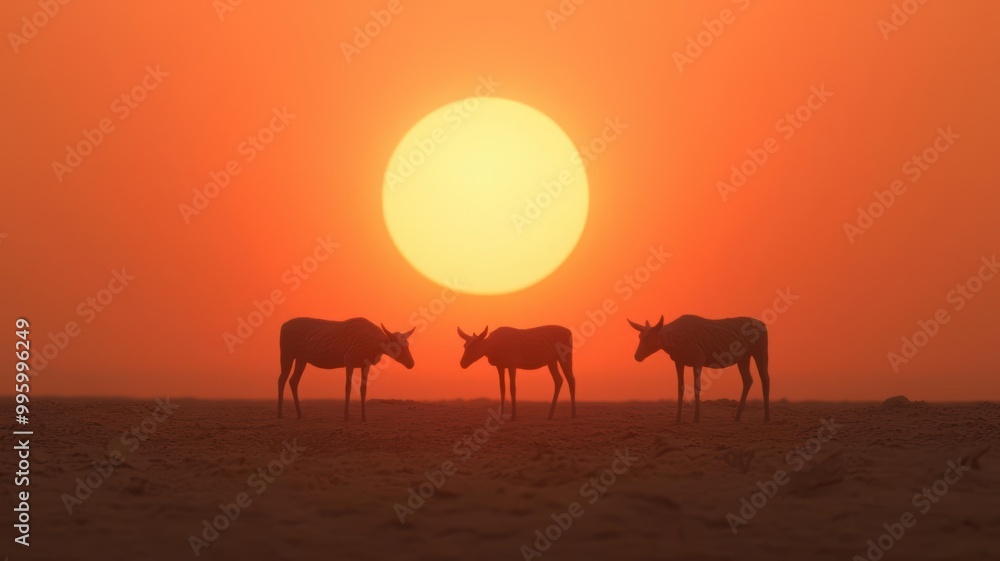 Wildlife struggling on a warming Earth, environmental stress, 3D illustration Wildlife struggling on a warming Earth, environmental stress, 3D illustration